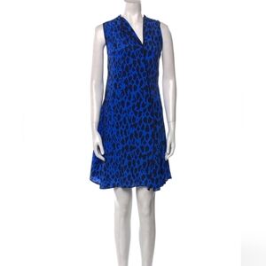 Diane Von Furstenburg 14 Blue Leopard Print Sleeveless Dress 100% Silk
